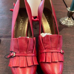 Escada red leather high heel platform pumps size 39.5